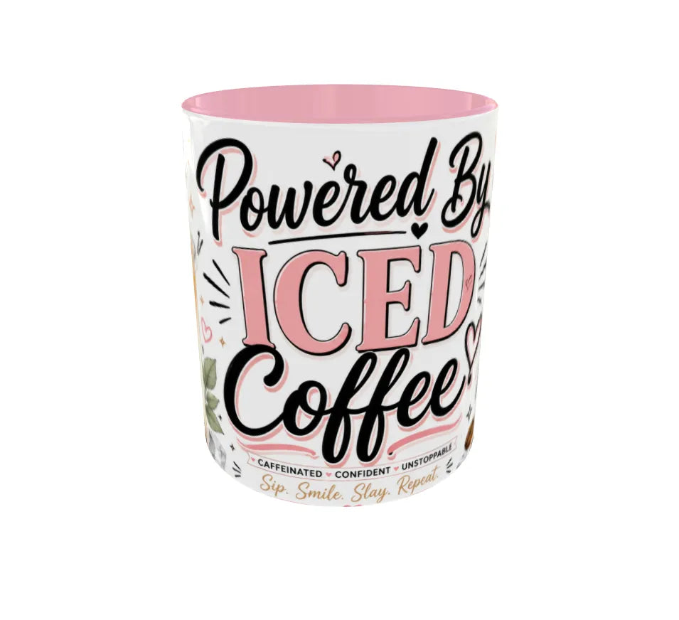 Powered By Iced Coffee Pink Ceramic Mug