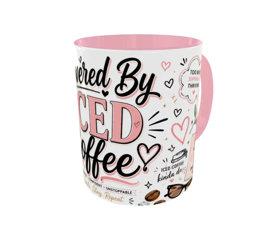 Powered By Iced Coffee Pink Ceramic Mug