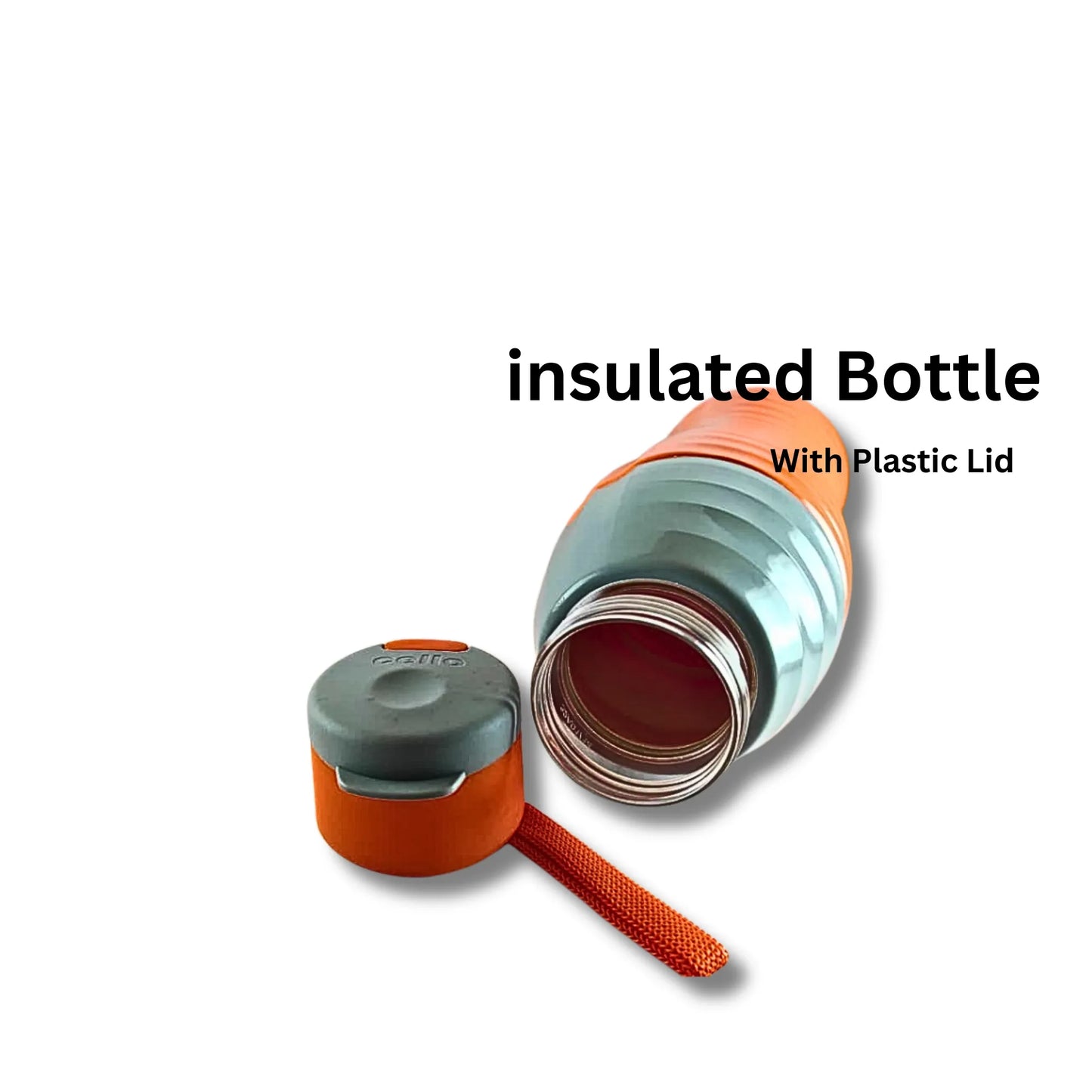 Premium Insulated Stainless Steel Water Bottle 900ml | Leakproof Sports Bottle with Strap | Orange & Grey