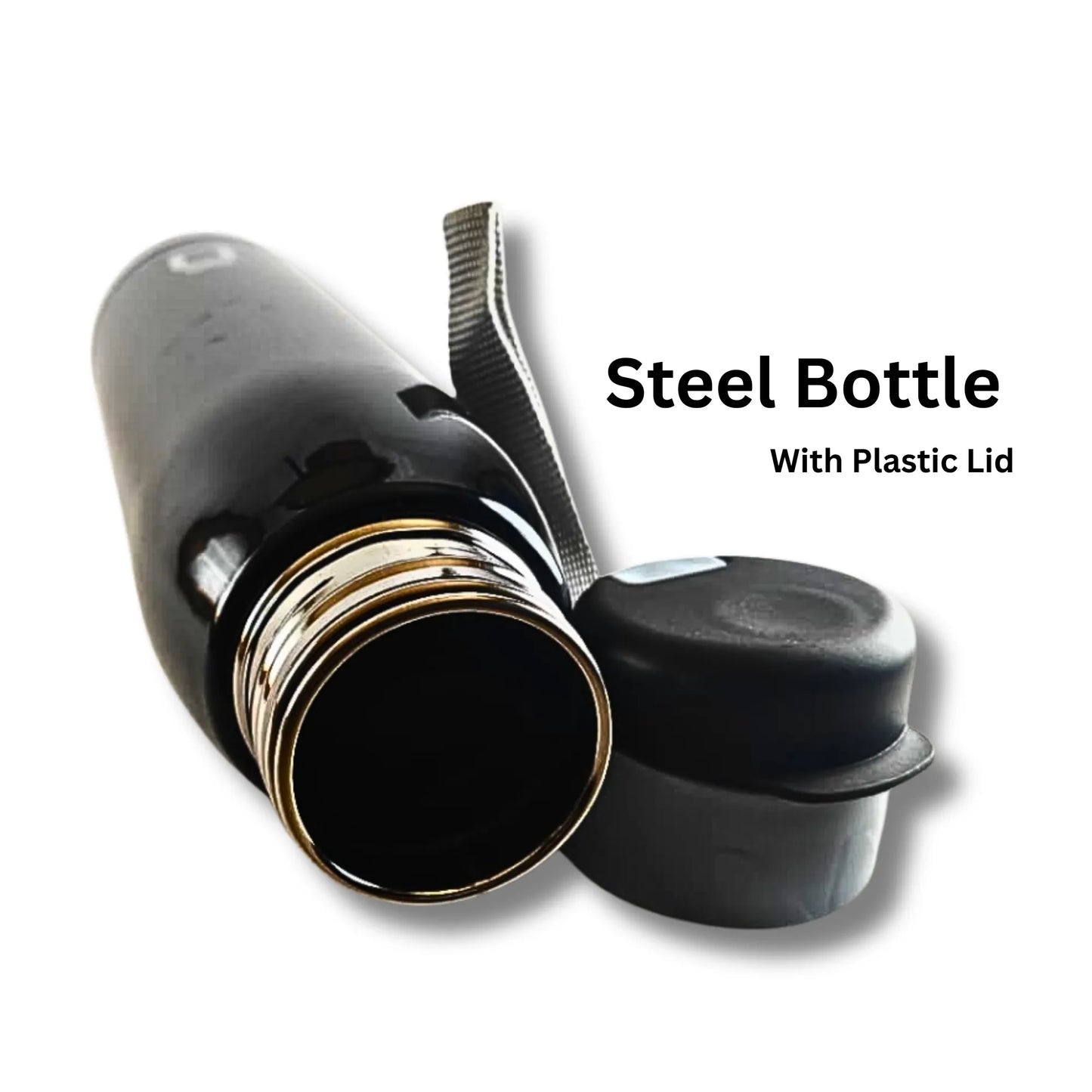 Premium Stainless Steel Water Bottle 900ml | Leakproof Insulated Steel Bottle with Flip Lid & Carry Strap | Black