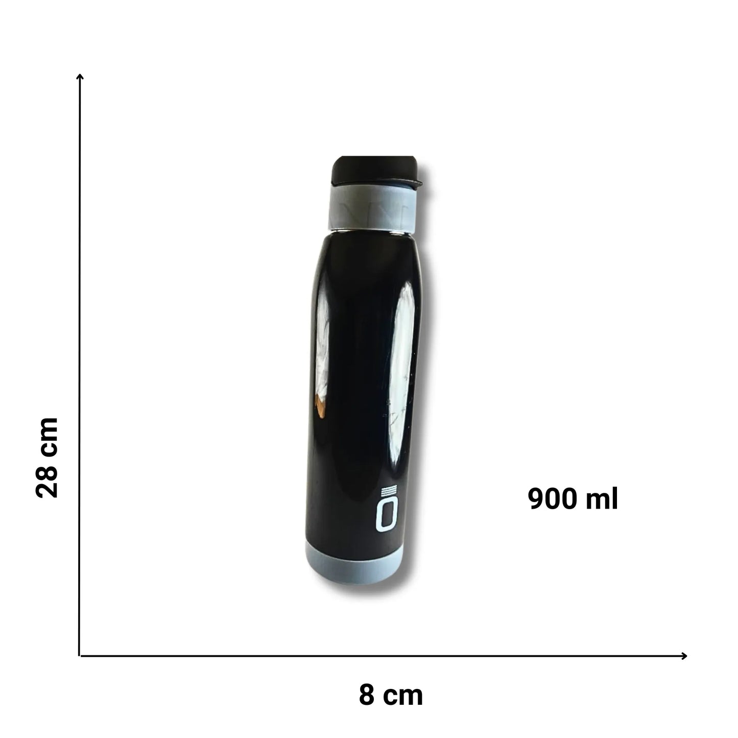 Premium Stainless Steel Water Bottle 900ml | Leakproof Insulated Steel Bottle with Flip Lid & Carry Strap | Black