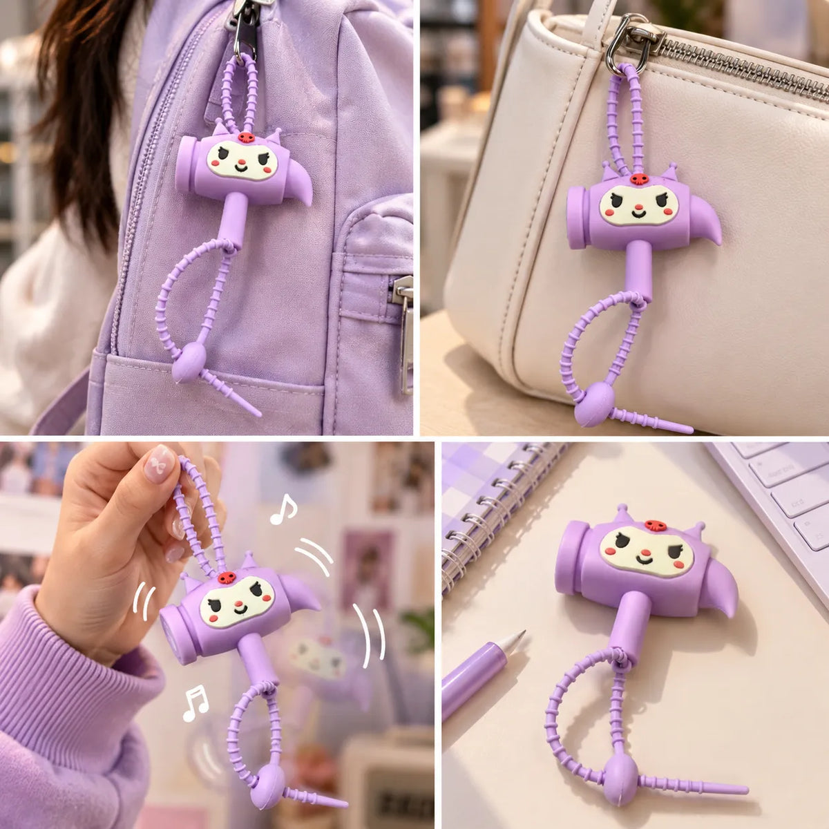 Purple Cat Hammer Sound Bag Charm
