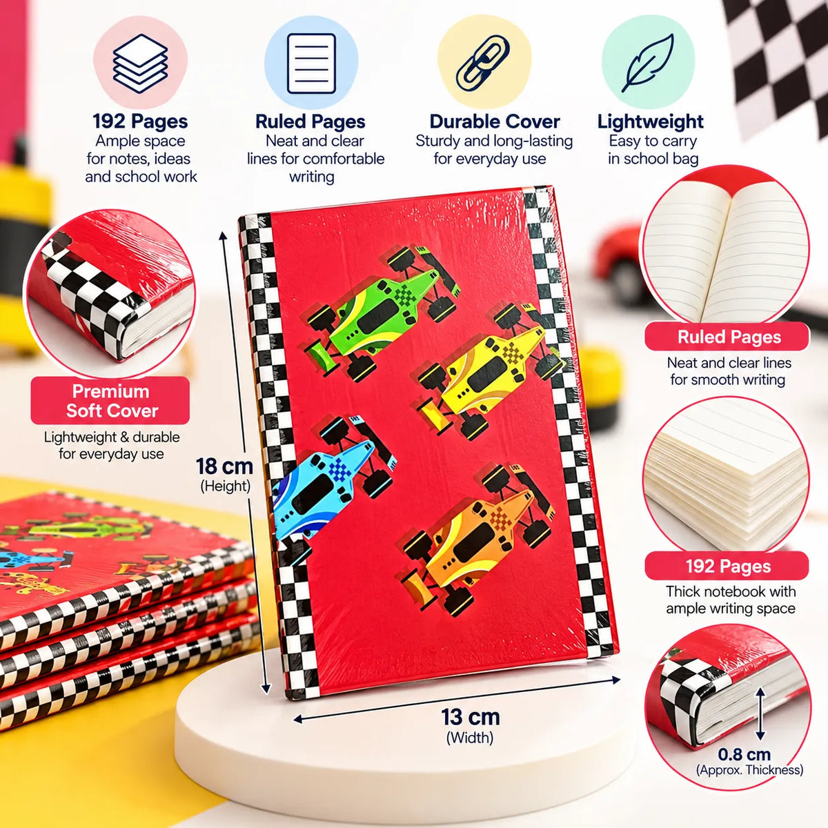 Racing Cars Formula 1 Theme Ruled Notebook – 13 × 18 cm, 192 Pages