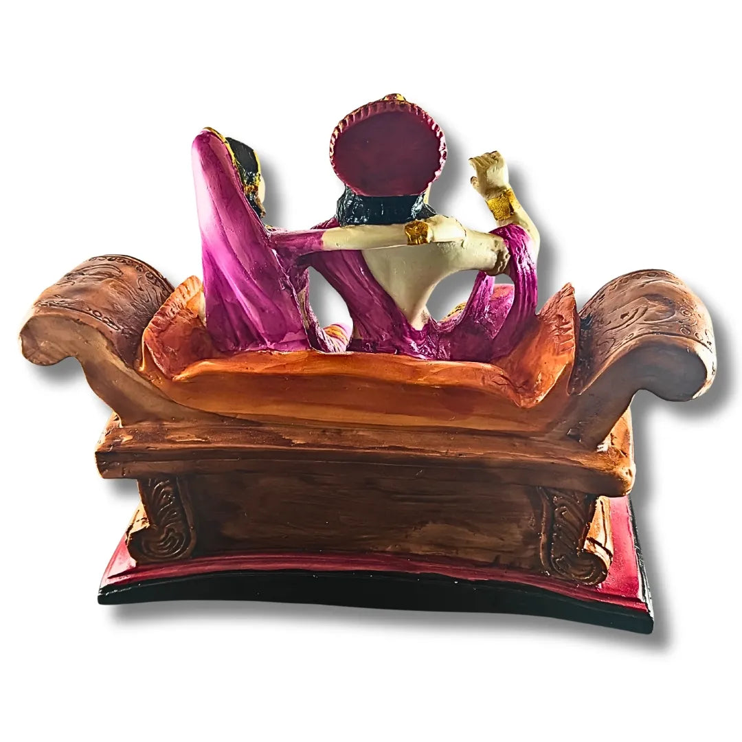 Radha Krishna Idol on Sofa with Peacock – Saadhya Decors
