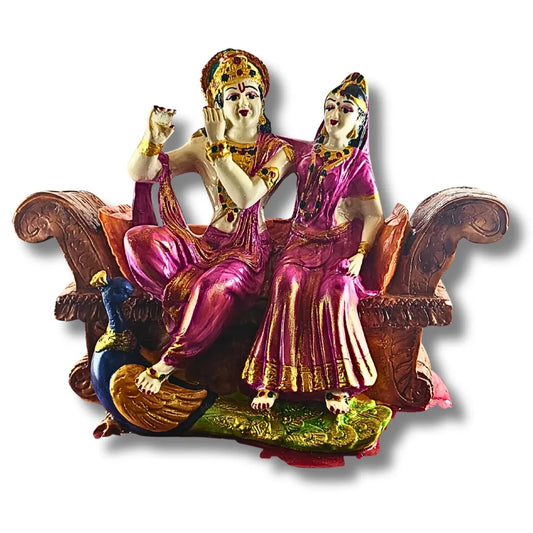 Radha Krishna Idol on Sofa with Peacock – Saadhya Decors