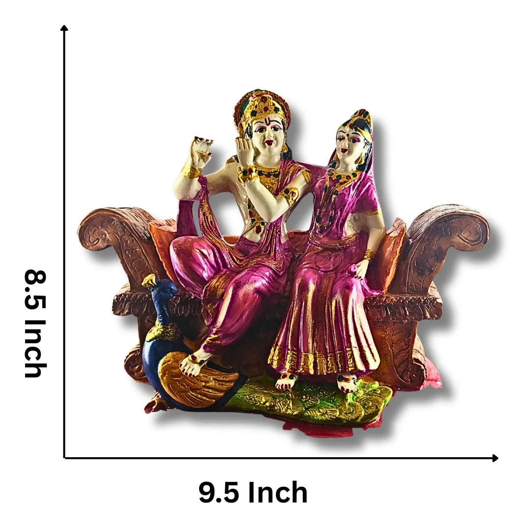 Radha Krishna Idol on Sofa with Peacock – Saadhya Decors