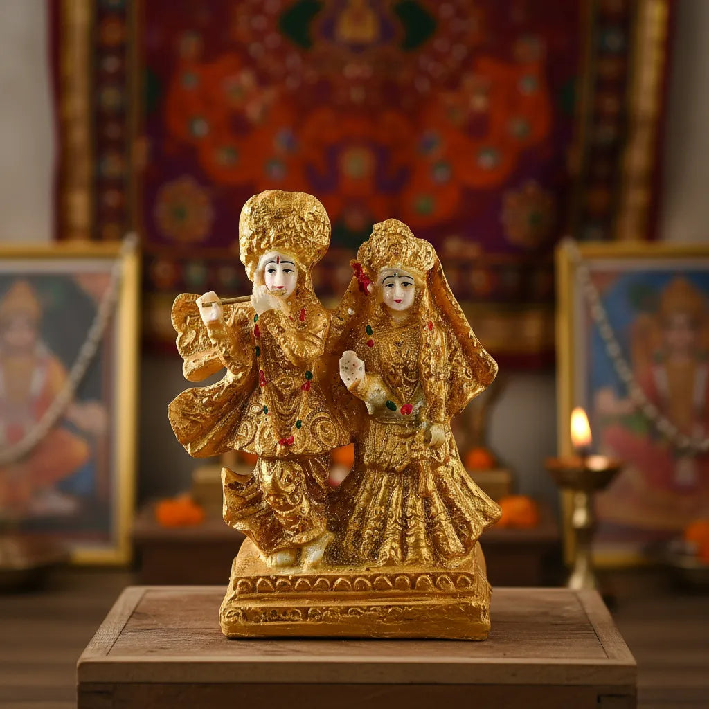 Radha Krishna in Braj – Golden Decorative Idol