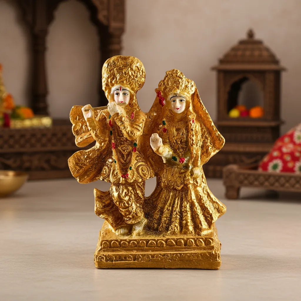 Radha Krishna in Braj – Golden Decorative Idol