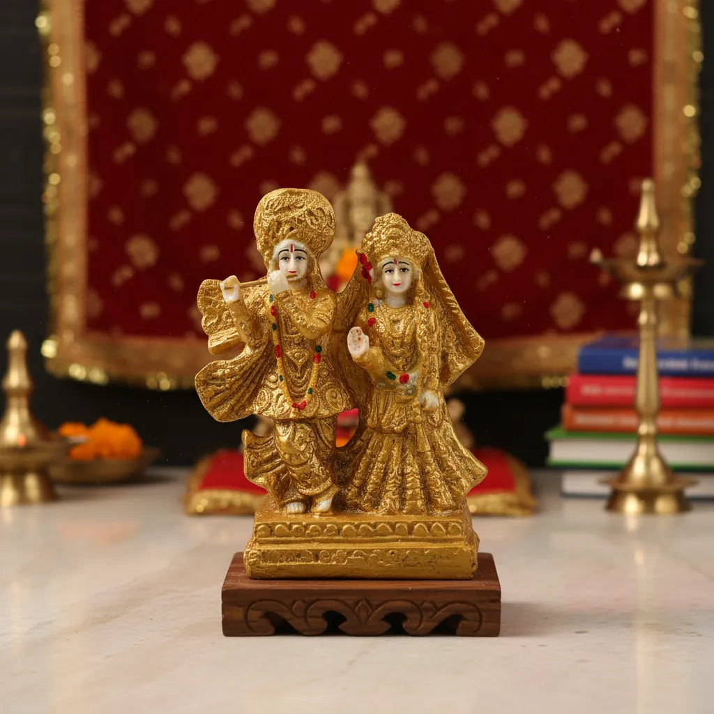 Radha Krishna in Braj – Golden Decorative Idol