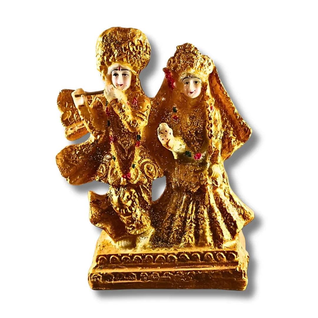 Radha Krishna in Braj – Golden Decorative Idol
