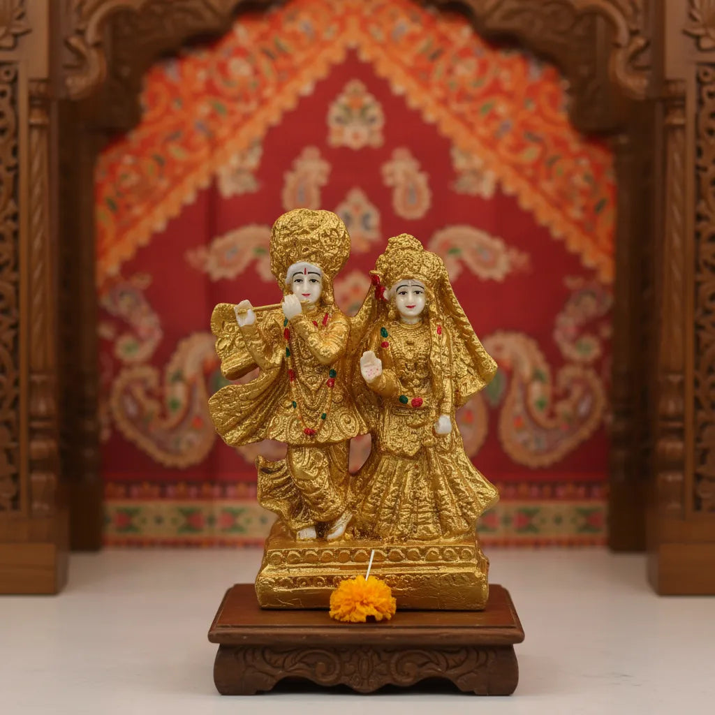 Radha Krishna in Braj – Golden Decorative Idol