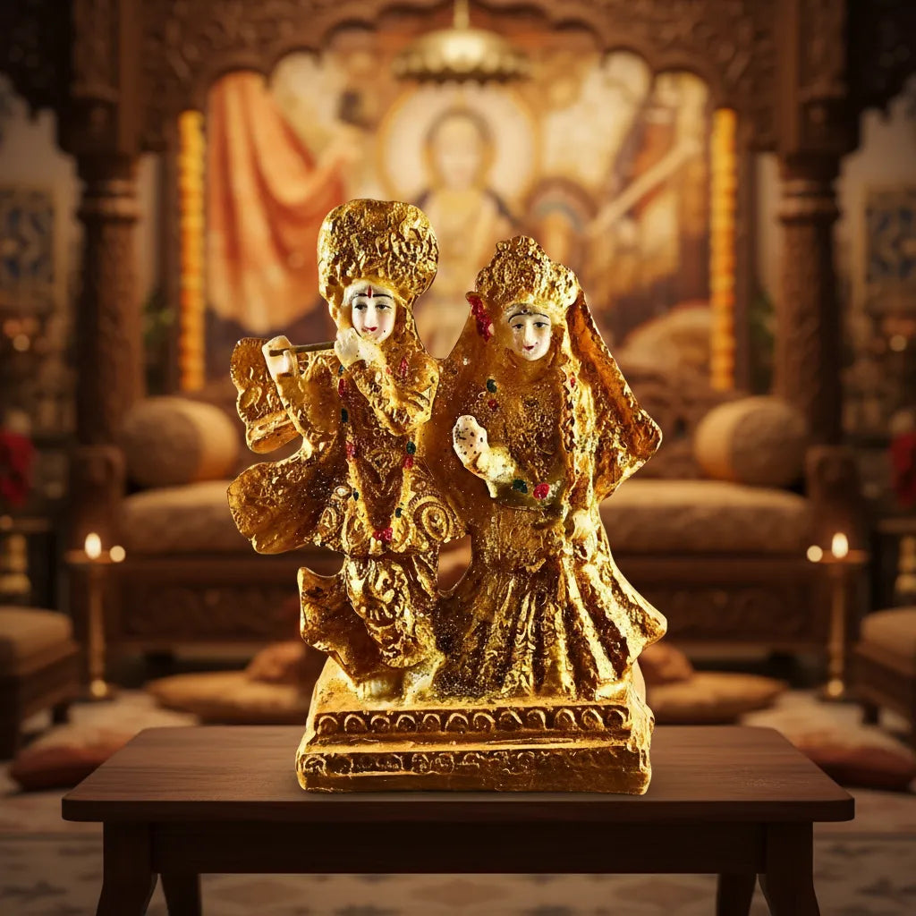 Radha Krishna in Braj – Golden Decorative Idol