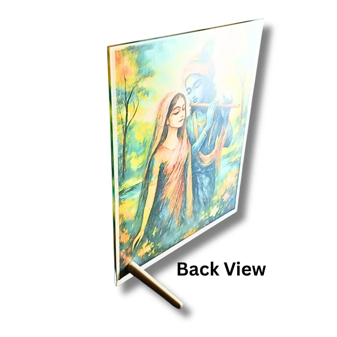 Saadhya Mart Radha Krishna Glass Frame for Home Decor | Divine Couple Glass Statue for Gift, Puja Ghar & Office Desk
