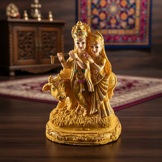 Radha Krishna with Cow Idol