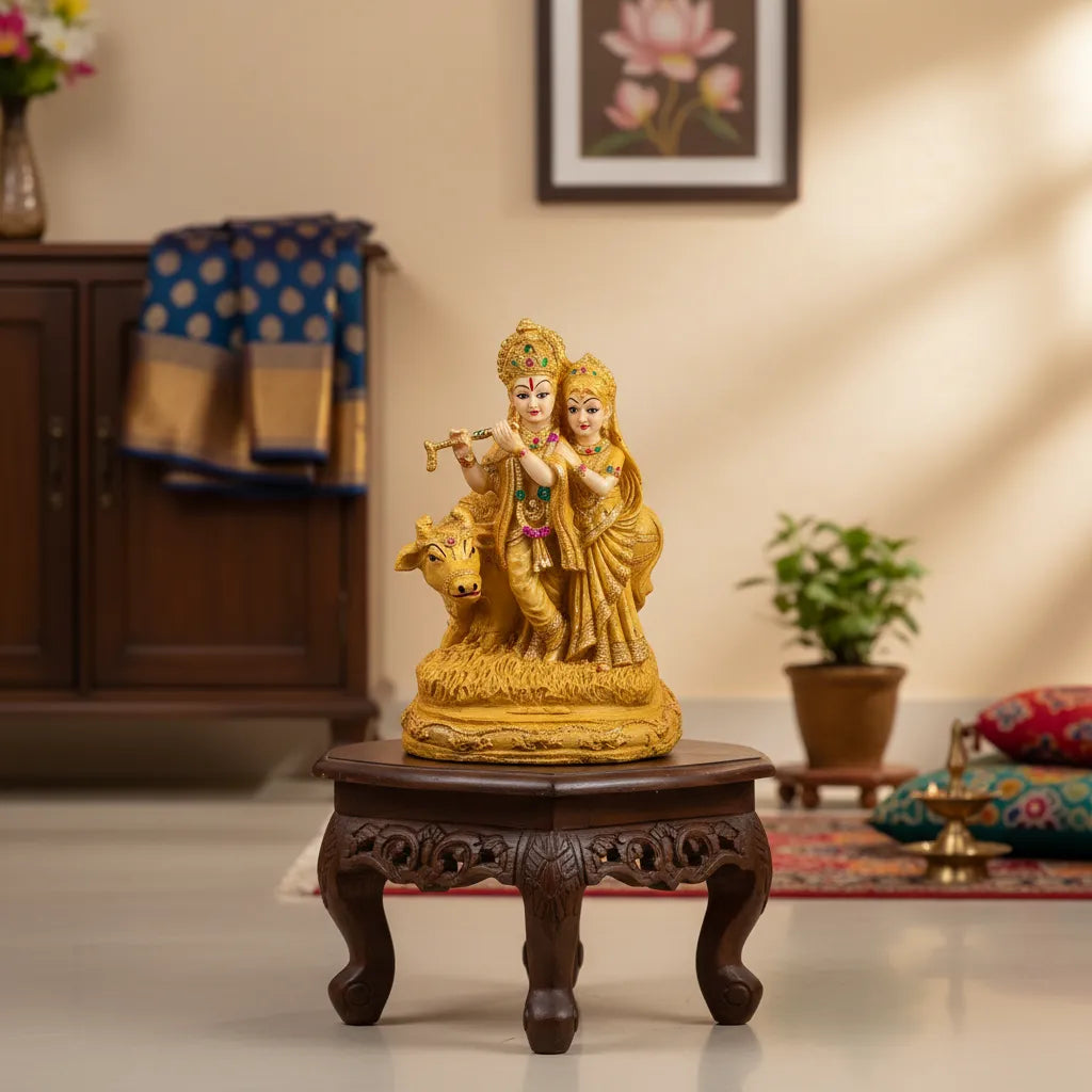 Radha Krishna with Cow Idol