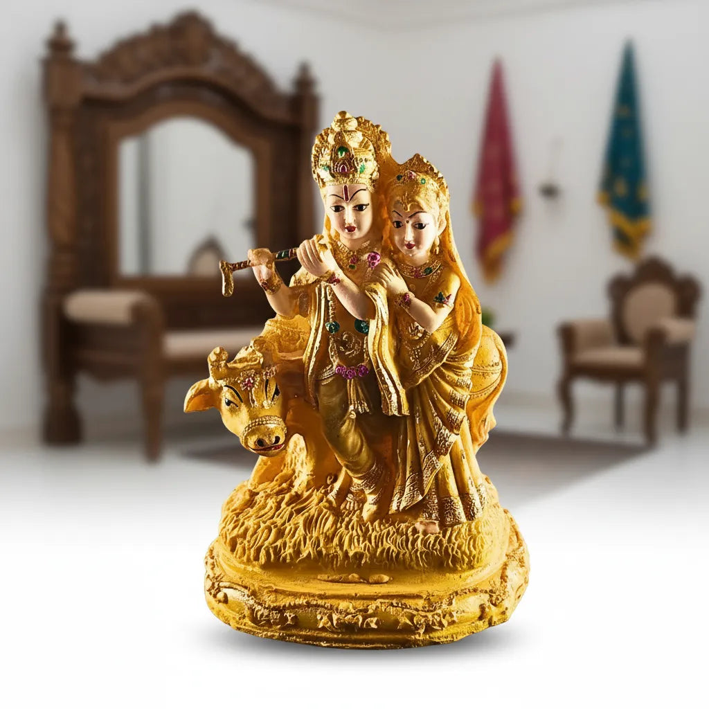 Radha Krishna with Cow Idol