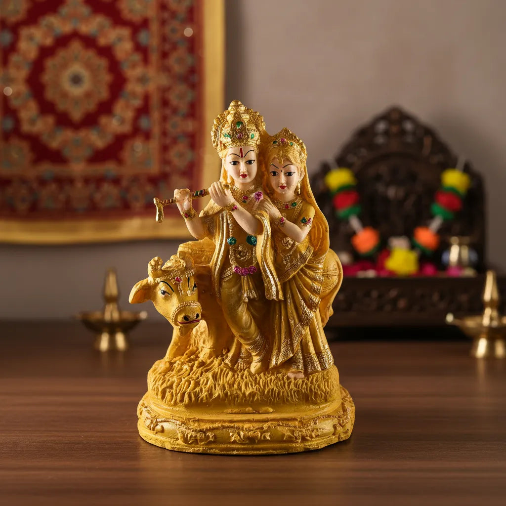 Radha Krishna with Cow Idol