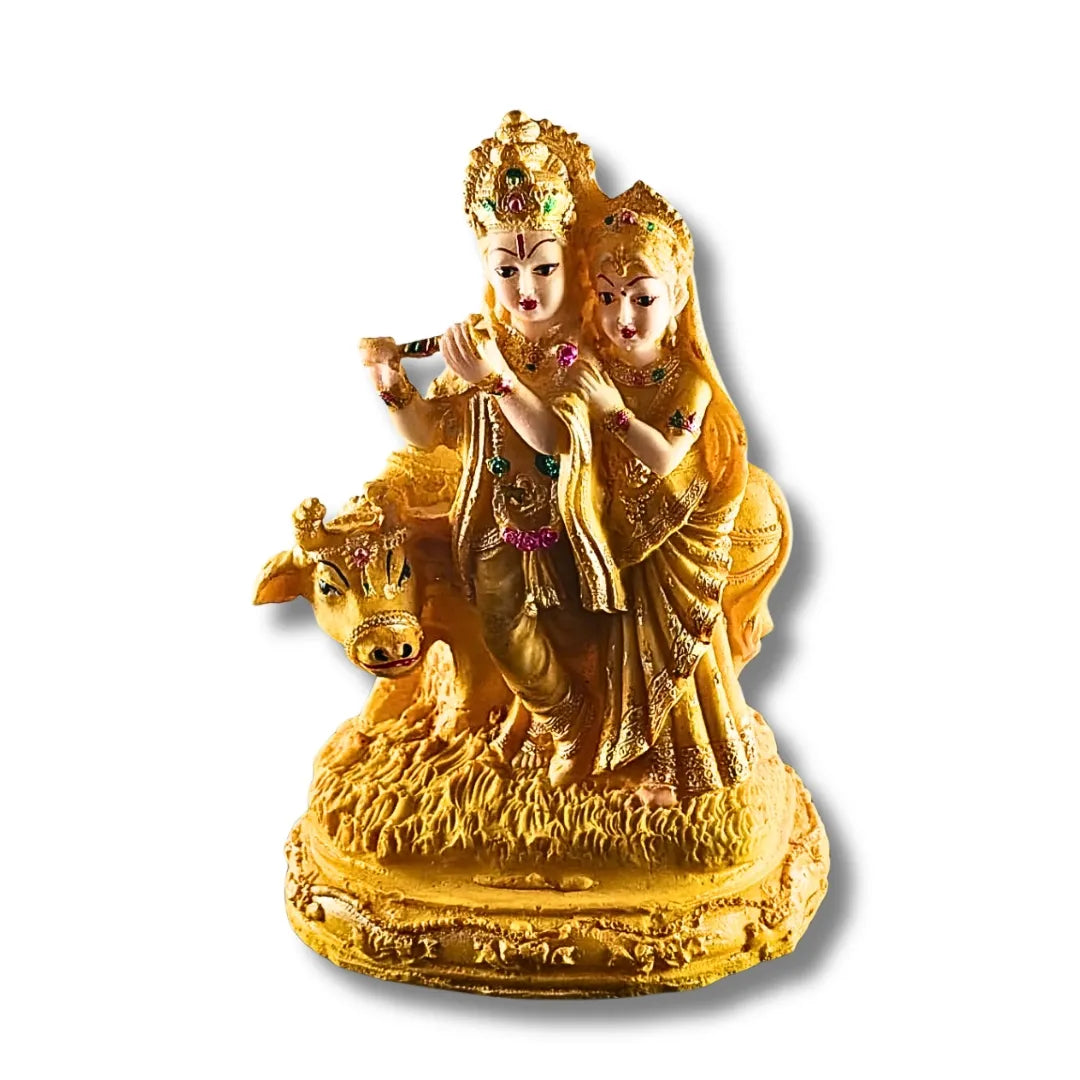 Radha Krishna with Cow Idol
