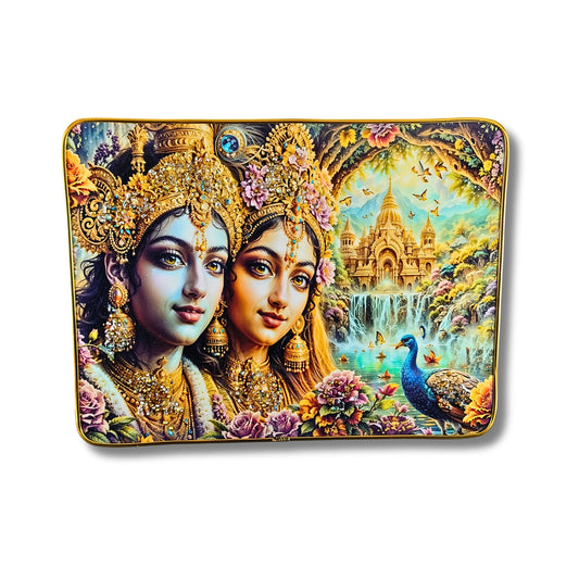 Aura of Braj: Premium 3D Stone Radha Krishna Photo Frames (Set of 2) 23x30 cm