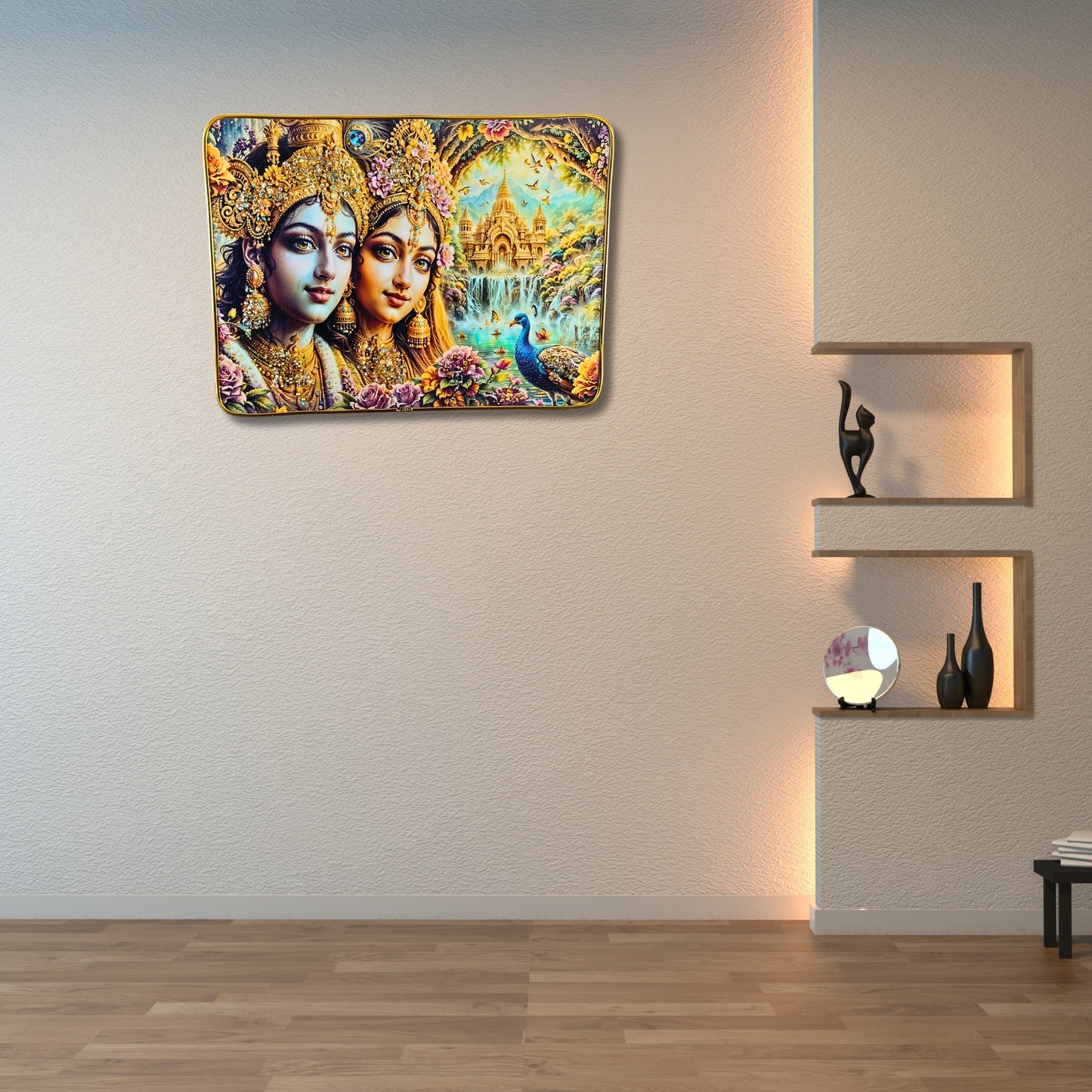 Aura of Braj: Premium 3D Stone Radha Krishna Photo Frames (Set of 2) 23x30 cm