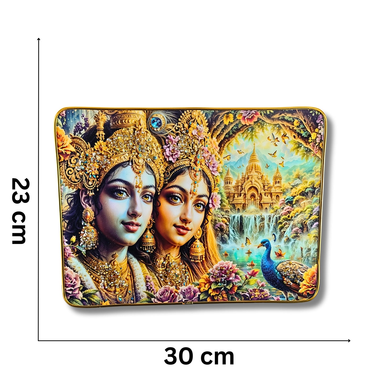 Aura of Braj: Premium 3D Stone Radha Krishna Photo Frames (Set of 2) 23x30 cm