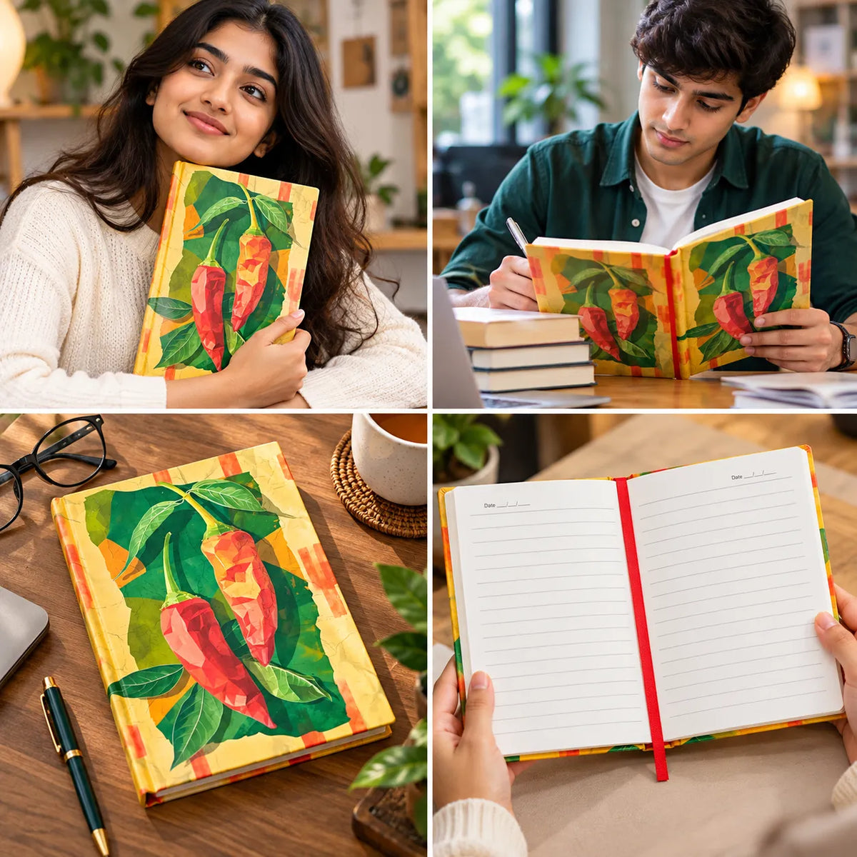 Red Chilli Art Hardcover Ruled Notebook – 16 × 21 cm | 124 & 192 Pages
