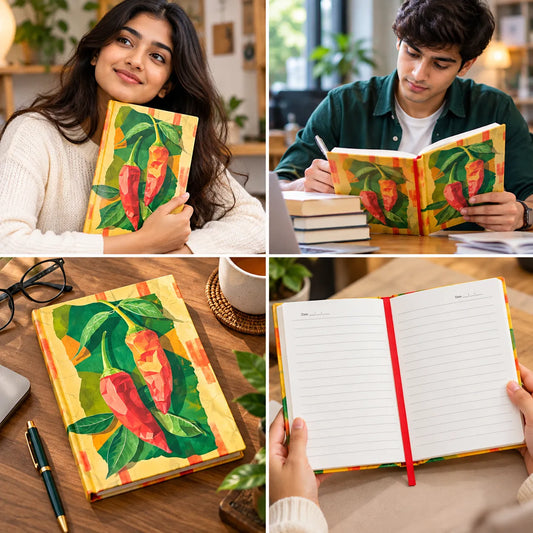 Red Chilli Art Hardcover Ruled Notebook – 16 × 21 cm | 124 & 192 Pages