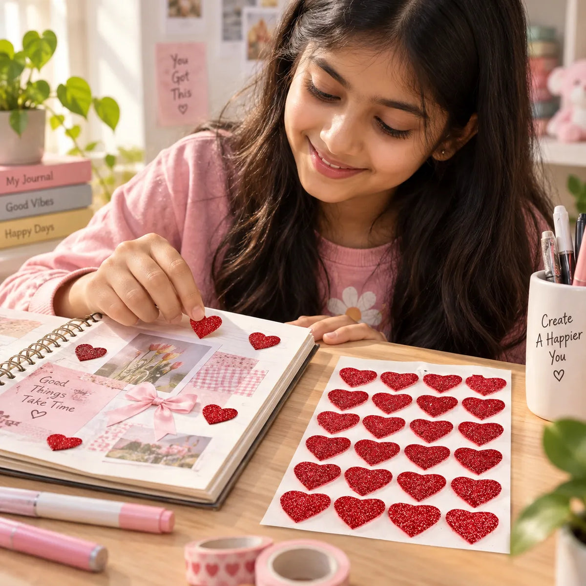 Red Glitter Heart Stickers 24 Heart Stickers for DIY Crafts