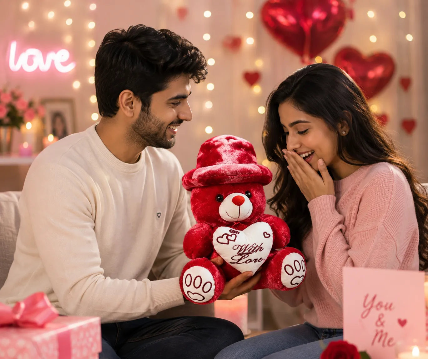 Red Teddy Bear with Heart Cushion | Soft Plush Stuffed Teddy Bear for Kids, Girlfriend & Valentine's Gift