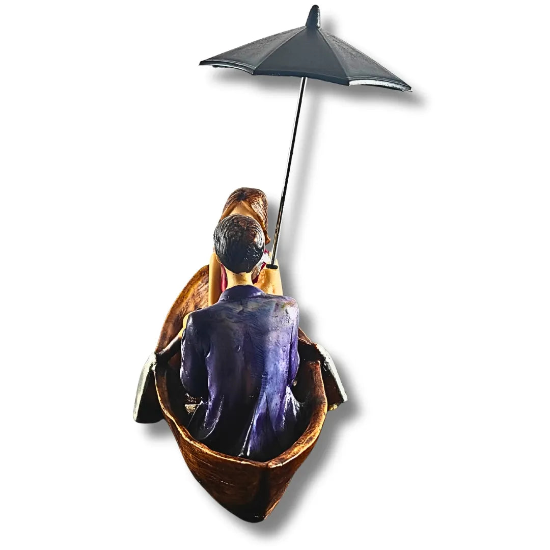 Romantic Couple in Boat with Umbrella Showpiece | Cute Couple Statue for Home Decor & Gifting