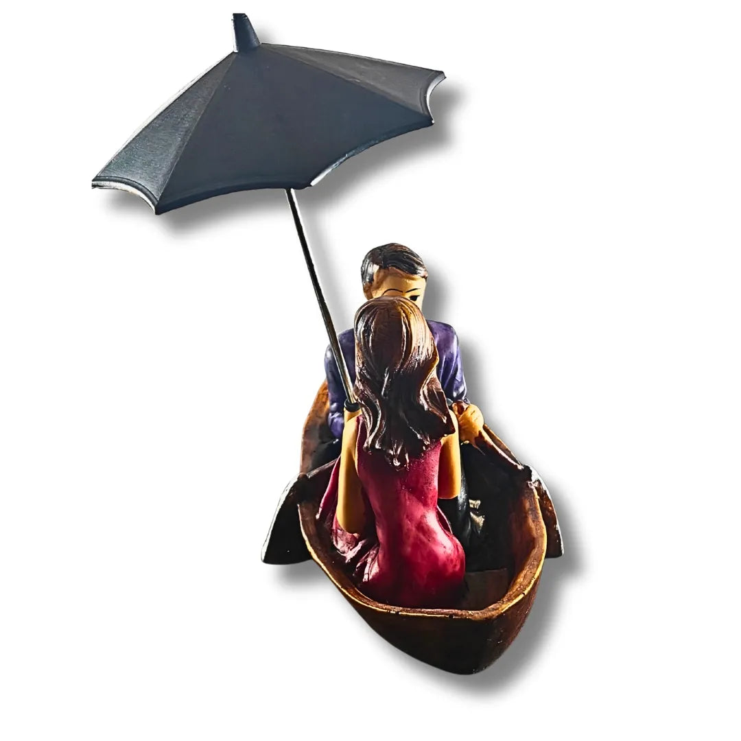 Romantic Couple in Boat with Umbrella Showpiece | Cute Couple Statue for Home Decor & Gifting