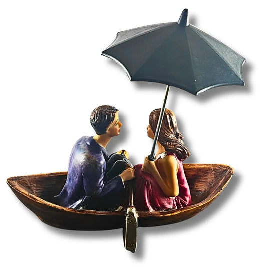 Romantic Couple in Boat with Umbrella Showpiece | Cute Couple Statue for Home Decor & Gifting