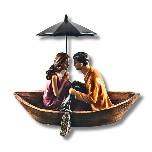 Romantic Couple in Boat with Umbrella Showpiece | Cute Couple Statue for Home Decor & Gifting