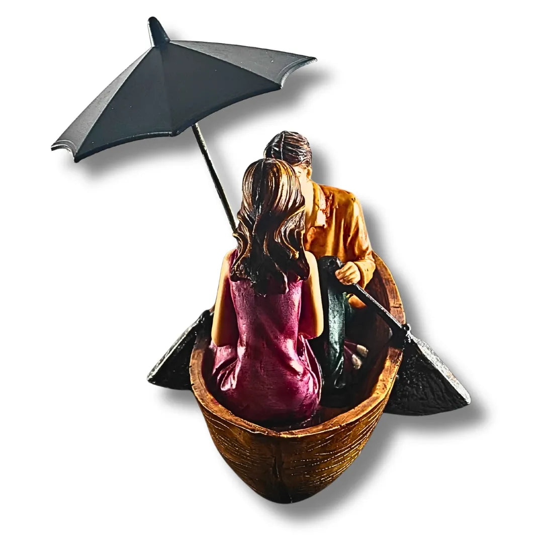 Romantic Couple in Boat with Umbrella Showpiece | Cute Couple Statue for Home Decor & Gifting
