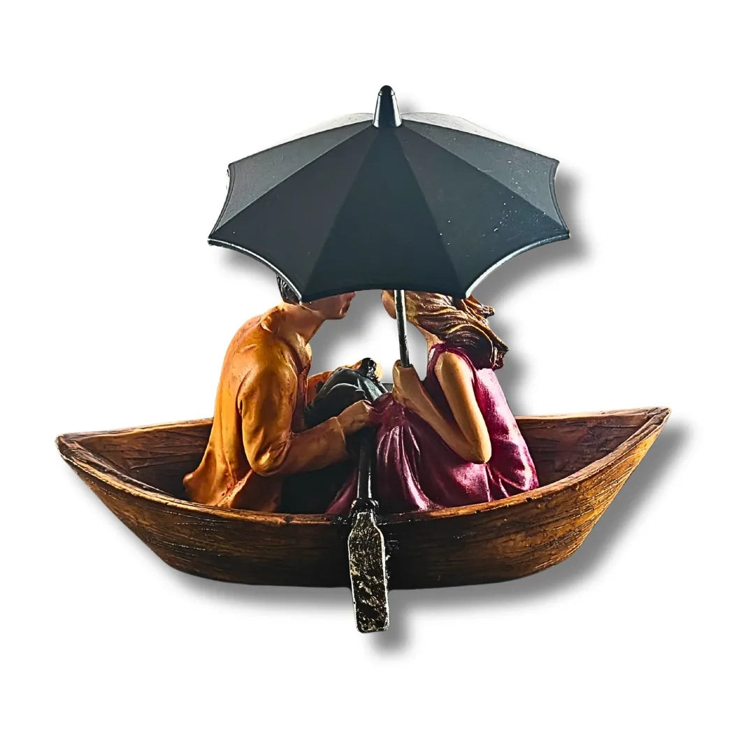 Romantic Couple in Boat with Umbrella Showpiece | Cute Couple Statue for Home Decor & Gifting