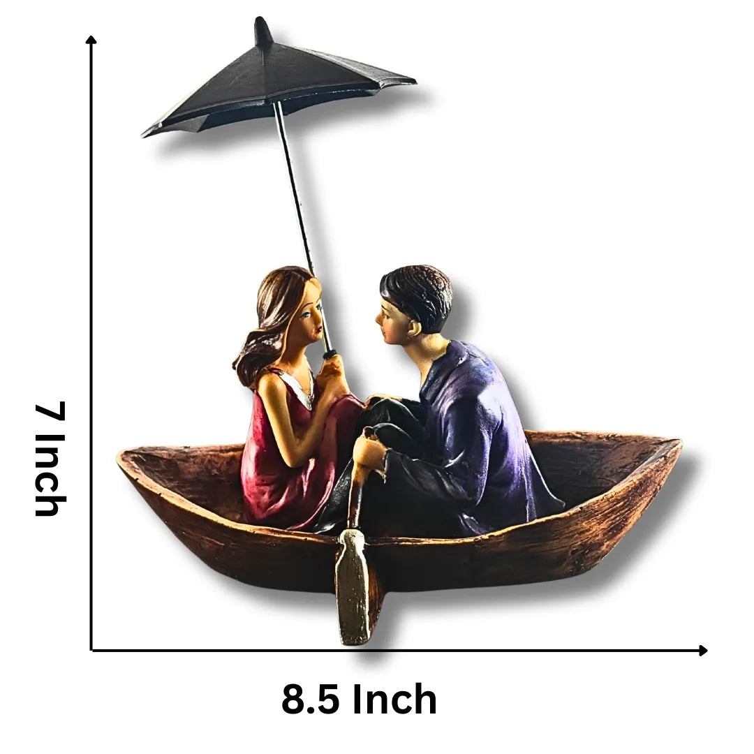 Romantic Couple in Boat with Umbrella Showpiece | Cute Couple Statue for Home Decor & Gifting