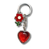 Romantic Heart & Flower Metal Keychain – Red Heart Love Charm Keyring