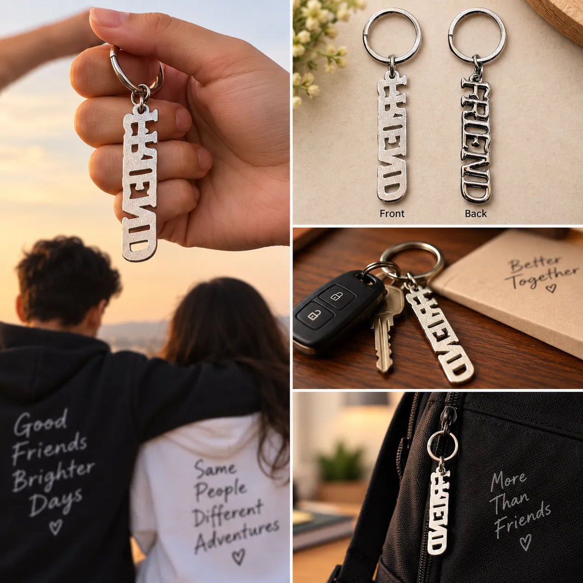 Rose Emblem FRIEND Metal Keychain – Stylish Friendship Gift Keyring for Friends