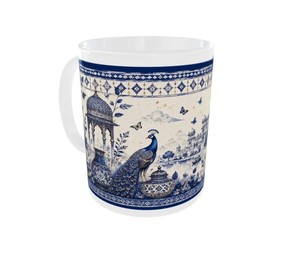 Royal Blue Pottery Peacock Ceramic Coffee Mug