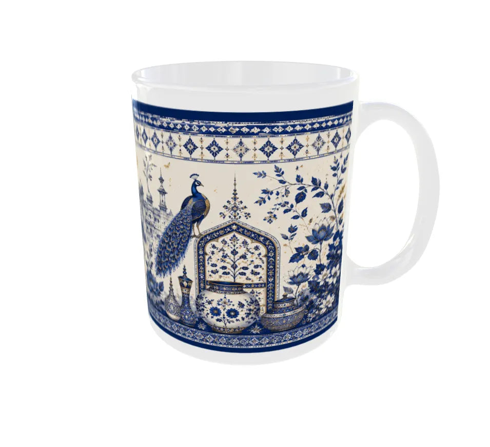 Royal Blue Pottery Peacock Ceramic Coffee Mug