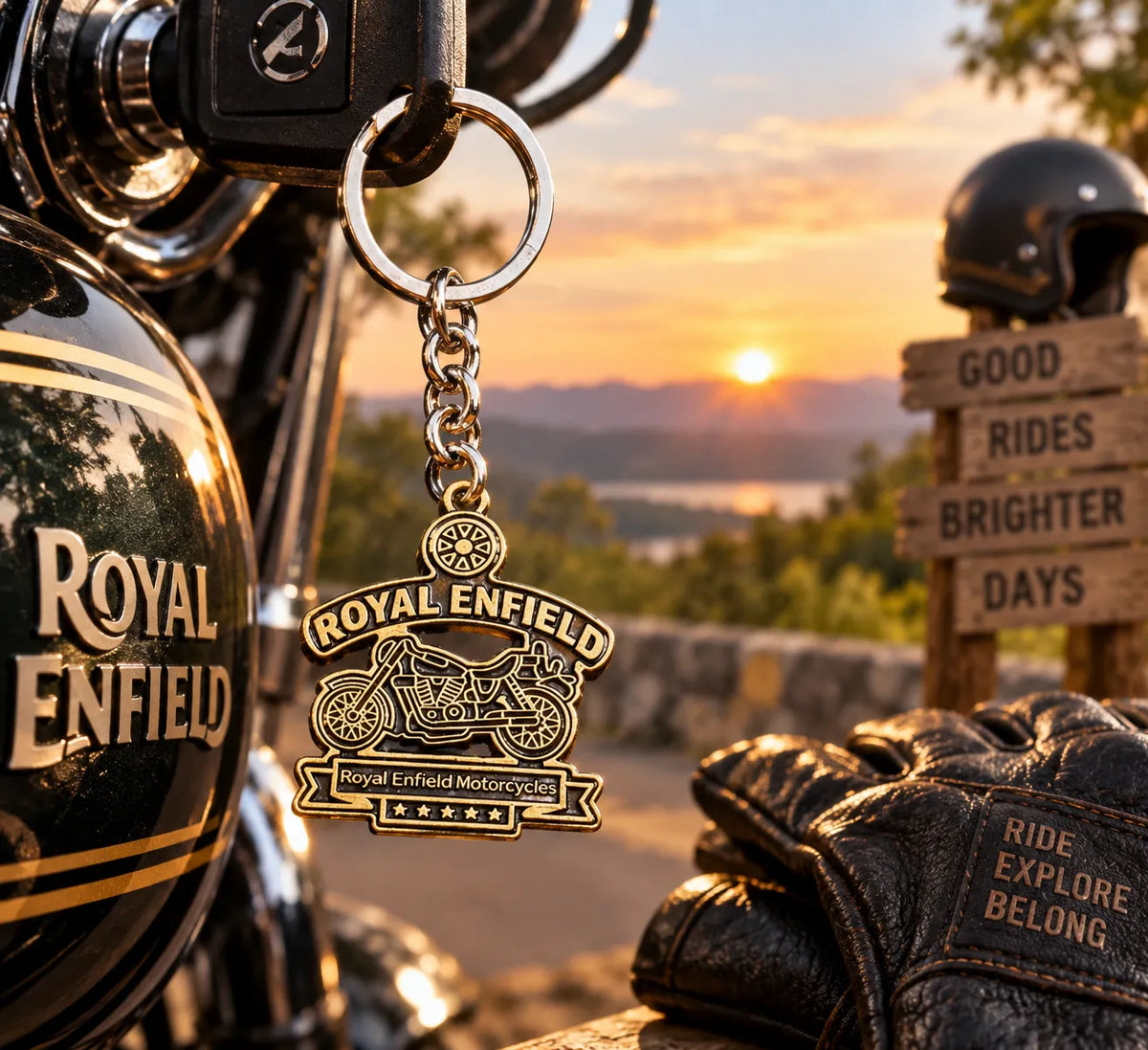 Royal Enfield Motorcycle Metal Keychain – Classic Bike Emblem Keyring