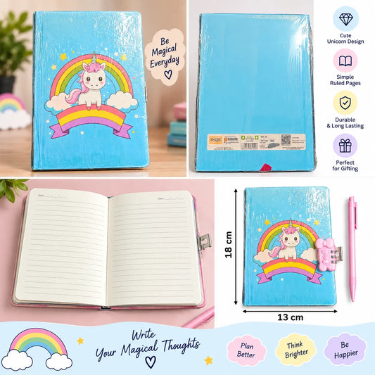 Unicorn Diary Notebook with Ruled Pages & Ribbon Bookmark 13 × 18 cm