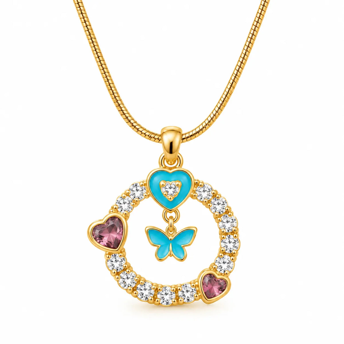 Saadhya Artis Blue Butterfly Heart Crystal Pendant Necklace