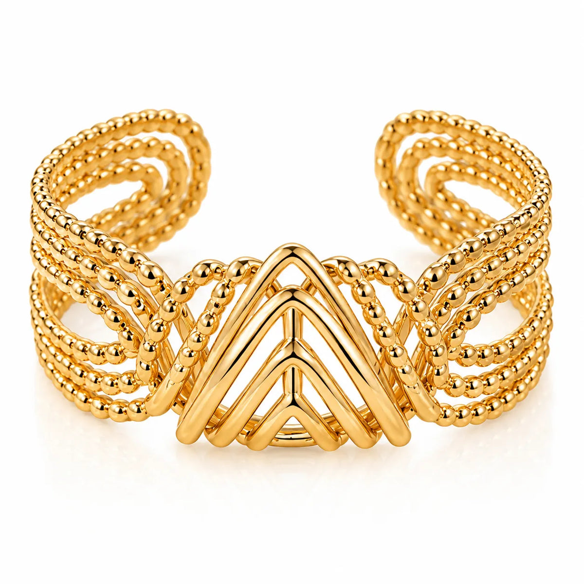 Saadhya Artis Gold-Tone Chevron Beaded Cuff Bracelet for Women – 6 cm Diameter