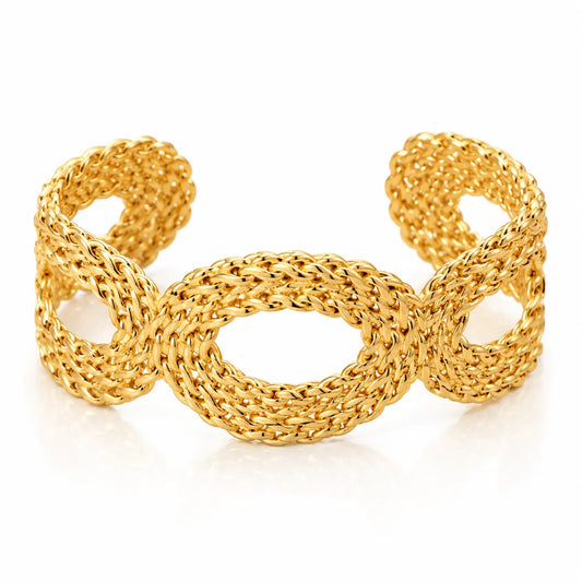 Saadhya Artis Gold-Tone Woven Chain-Link Cuff Bracelet for Women – 6 cm Diameter