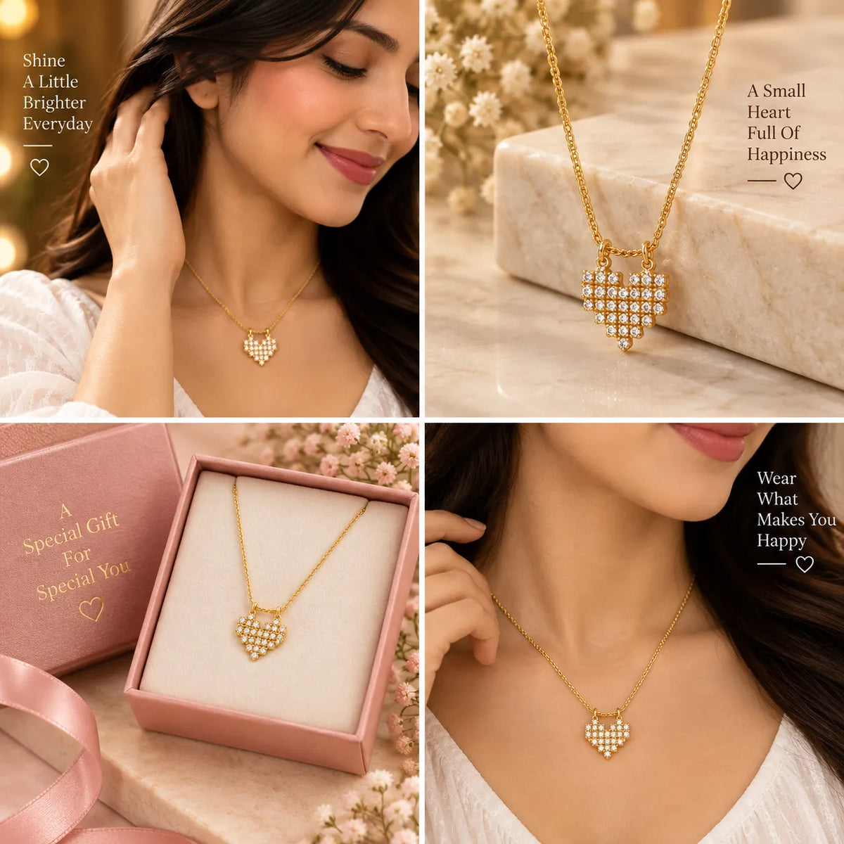 Saadhya Artis Golden Crystal Heart Pendant Necklace for Women & Girls