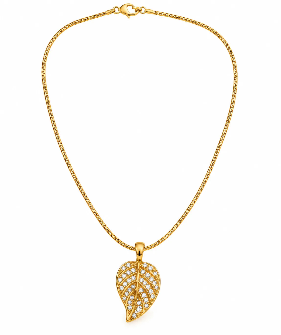 Saadhya Artis Golden Leaf Crystal Pendant Necklace for Women