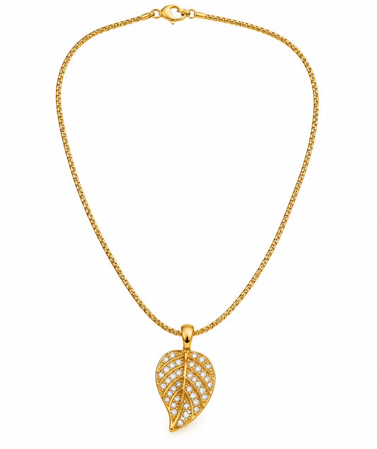 Saadhya Artis Golden Leaf Crystal Pendant Necklace for Women