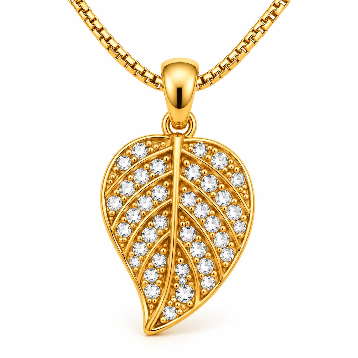 Saadhya Artis Golden Leaf Crystal Pendant Necklace for Women