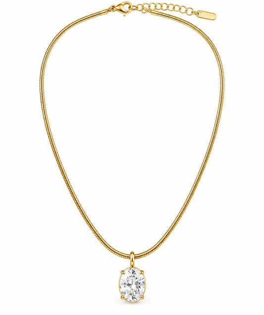 Saadhya Artis Golden Oval Crystal Pendant Necklace for Women & Girls